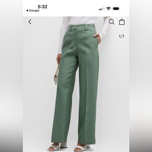 Women's Green Wide-Leg Pants wool silk size 6 Interior Moda Operandi